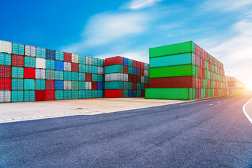Stack of containers box, Cargo freight ship for import export lo