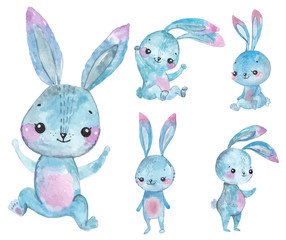 Watercolor Bunny set, Children Animal clipart