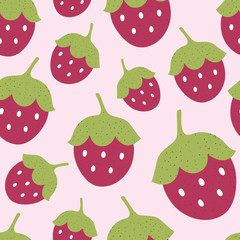 Cute strawberry on pink background seamless pattern - 284966439