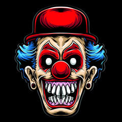 scary clown with red hat - obrazy, fototapety, plakaty