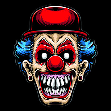 scary clown with red hat