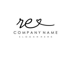 RE Initial handwriting logo vector