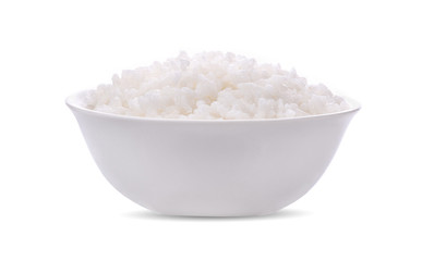 Rice in a bowl on a white background