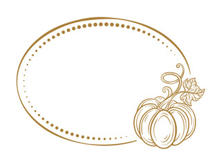 Vector horizontal vintage oval frame on a white background with autumn pumpkin decoration.