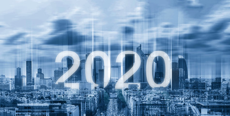 2020 new year on futuristic city