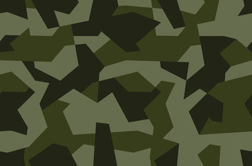 Vector geometric camouflage seamless pattern. Khaki design style for t-shirt. Military texture debris shape pattern, camo clothing while hunting illustration. - obrazy, fototapety, plakaty