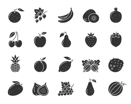 Fruit Berry Food Black Silhouette Icon Vector Set