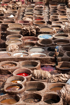 Fez Morocco, ancient tannery dye pits in the medina