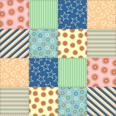 Patchwork background with different patterns. It can be used for decoration of textile, paper and other surfaces. - obrazy, fototapety, plakaty