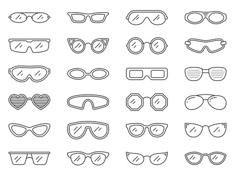 Glasses sun eye frame hipster line icon vector set