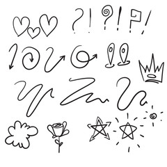 doodle various object collection with handdrawn cartoon style