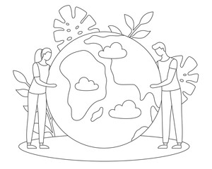 Happy Earth Day nature care ecology line vector