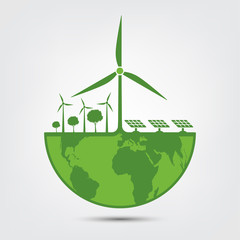 Ecology and Environmental Concept,Earth Symbol With wind turbine The World With Eco-Friendly Ideas