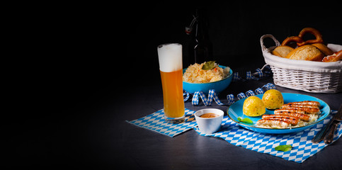 Nürnberger  bratwurst with sauerkraut and dumplings