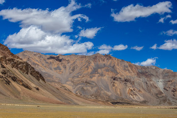 Himalayan mountain landscape along Leh to Manali highway. Majestic rocky mountains in Indian Himalayas, India