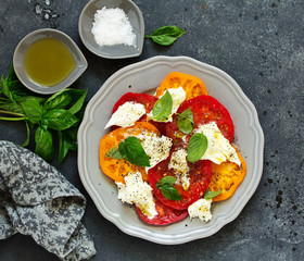 salad of tomato, mozzarella and basil. Italian food.
