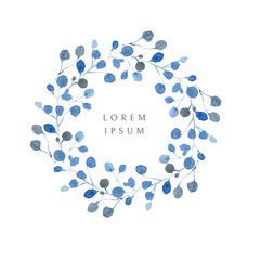 Watercolor round wreath. Floral frame template. Hand drawn illustration