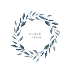 Watercolor round wreath. Floral frame template. Hand drawn illustration
