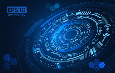 Circular technology background design vector illustration. Futuristic scientific interface. Hi tech sci fi design.