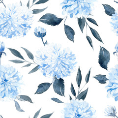Materiał do szycia Watercolor seamless pattern with black and blue plants