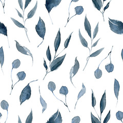 Materiał do szycia Watercolor seamless pattern with black and blue plants