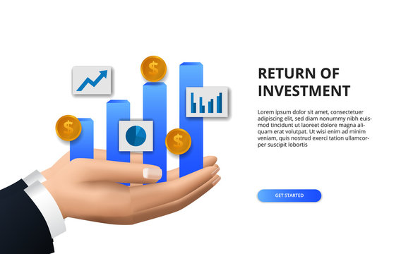 Return on investment ROI, profit opportunity concept. business finance growth to success. hand holding bar chart info graphic