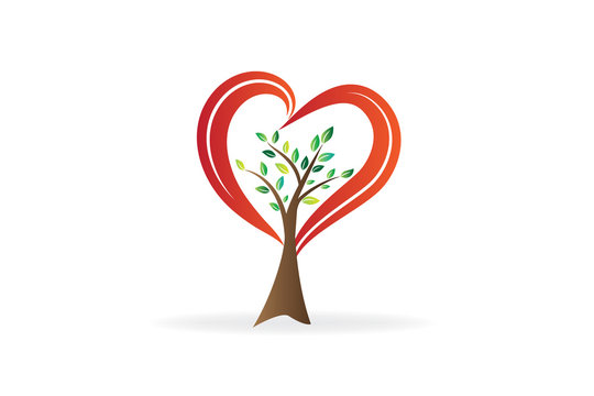 Tree love heart shape icon id card logo vector web design