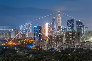 Fototapeta na wymiar Shenzhen rapid development in the city, busy data network space
