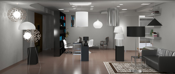 interior, exhibition hall, 3D illustration