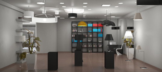interior, exhibition hall, 3D illustration
