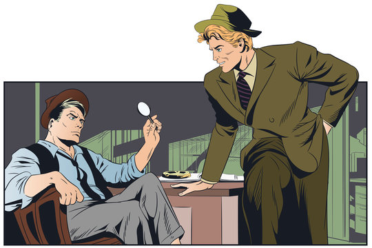 Talking Retro Detectives. Stock Illustration.