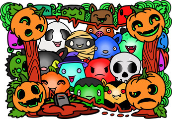 Vector illustration of cute doodle halloween with white background