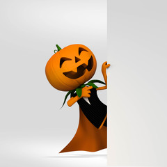 Jack o lantern showing, pointing or indicating. 3D Illustration