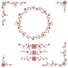 Set of floral vintage vector design elements. Corner and circle frame. Collection of foliate decoration. Vector, EPS 10