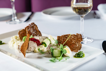 gourmet salad in the restaurant