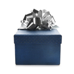 Beautiful gift box with bow on white background