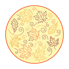 Vector hand drawn illustration, doodle style . Autumn design. Autumn leaves fall Templates for posters, banners, leaflets, presentations, reports