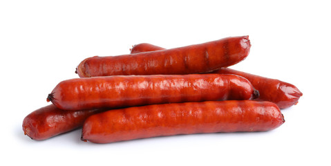 Delicious grilled sausages on white background. Barbecue food
