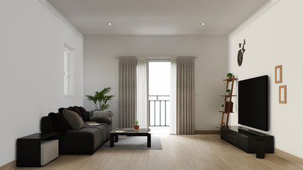 Interior poster mock up living room with colorful white sofa . 3D rendering.