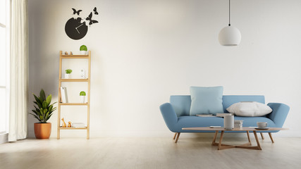 Interior poster mock up living room with colorful white sofa . 3D rendering.