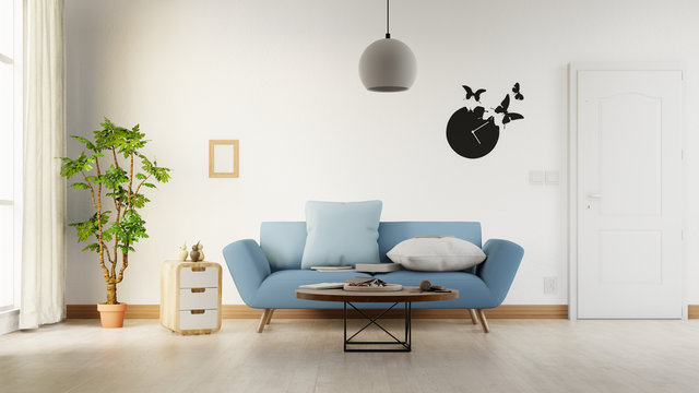 Interior poster mock up living room with colorful white sofa . 3D rendering.