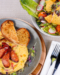 Spanish Omelette topped with slices of grilled chorizo