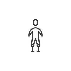 Man with Leg prosthetics line icon. linear style sign for mobile concept and web design. Disabled man without legs outline vector icon. Symbol, logo illustration. Vector graphics
