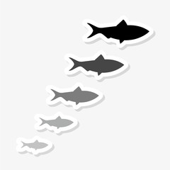 Fish silhouette sticker isolated on white. Set of different size