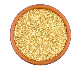 Amaranth grain in ceramic bowl isolated on a white background.