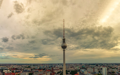 Panoramic view over Berlin at evening from the roof of the Hotel Park Inn Berlin