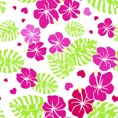 tropical flowers, leaves. seamless pattern. eps 10 vector illustration. hand drawing