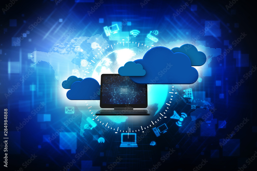 Poster 3d rendering cloud computer network