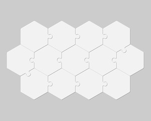 Thirteen pieces puzzle jigsaw hexagon info graphic