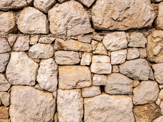 Wall of hard decorative stone. Roughness uneven wall background. Design element, abstract web banner, copy space